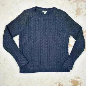 L.L. Bean Black Cozy Classic Cotton Cable Knit Sweater Women Med Petite Prepcore